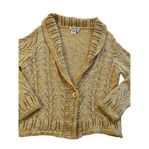 Coldwater Creek Y2K Open Knit Cropped Cardigan L Cream Gold Shimmer Boho